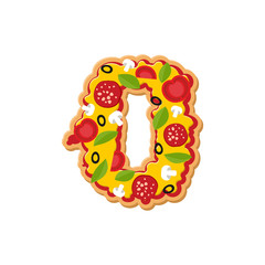 Number 0 pizza font. Italian meal alphabet numeral zero. Lettrin