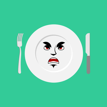 Plate angry Emoji. Empty dish isolated aggressive emotion