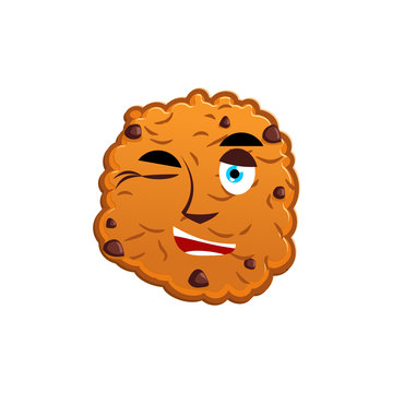 Cookies winking Emoji. biscuit emotion happy. Food Isolated