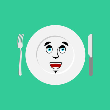 Plate happy Emoji. Empty dish isolated merry emotion