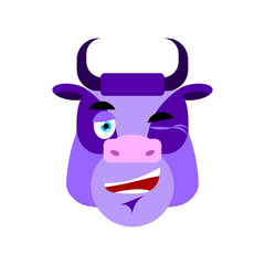 Purple Cow winks Emoji. Bull Head happy emotion