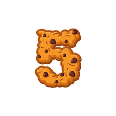 Number 5 cookies font. Oatmeal biscuit alphabet symbol five. Foo