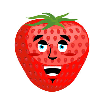 Strawberry Happy Emoji. Red berry merryl emotion isolated