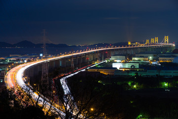 Great Seto Bridge and industrial district at night
