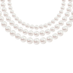 Shiny realistic Pearl necklace isolated on white background, vector design