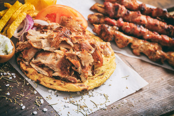 Greek gyros on a pita bread