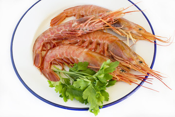 Dish with fresh prawns