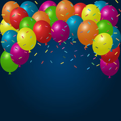 Colorful holiday background with balloons and confetti
