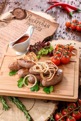 Sausages, frankfurters, wieners with bow