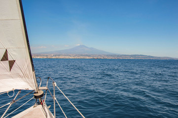 Mount Etna from a sailing boat