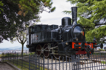 Old steam engine train in a park