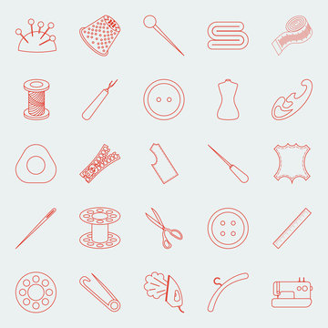 Thin lines sewing icons set