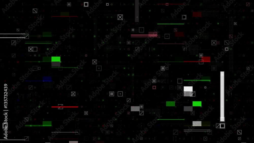 Poster abstract particle background. a lot of small detail and elements. crosses, squares and glitch elemen
