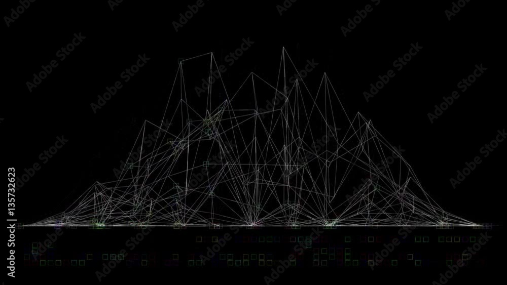 Poster abstract generated geometry forms with lines connected them. detailed shapes composition with small 