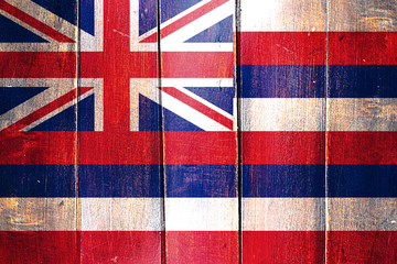 Vintage hawaii flag on grunge wooden panel