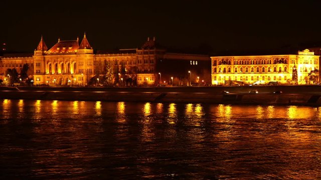 View of Budapest at night from the river Danube	