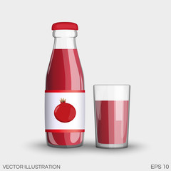 Garnet juice in a transparent glass bottle isolated