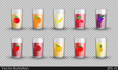 Set juice in a transparent glass cups isolated