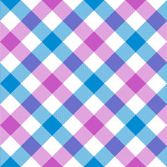 Blue pink diagonal checkered plaid seamless pattern