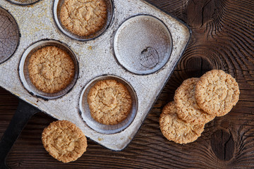 Cookies in a frying pan. Rustic style.
