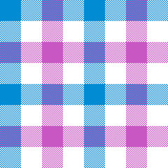 Pink blue check plaid seamless pattern