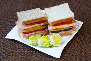 Sandwich with ham, cheese and vegetables