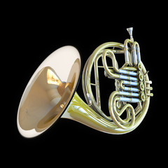 French horn isolated on black