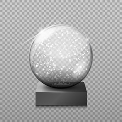 Snow glass transparent ball, vector illustration on a transparen