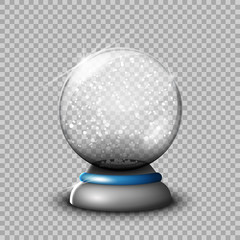 Snow glass transparent ball, vector illustration on a transparen