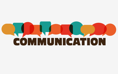 Vector illustration of a communication concept. The word "communication" with colorful dialog speech bubbles