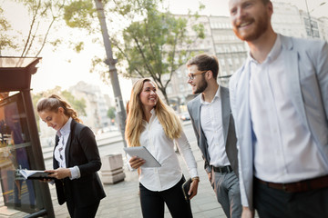 Business colleagues on city streets