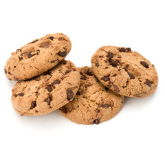 Chocolate chip cookies isolated on white background. Sweet biscu