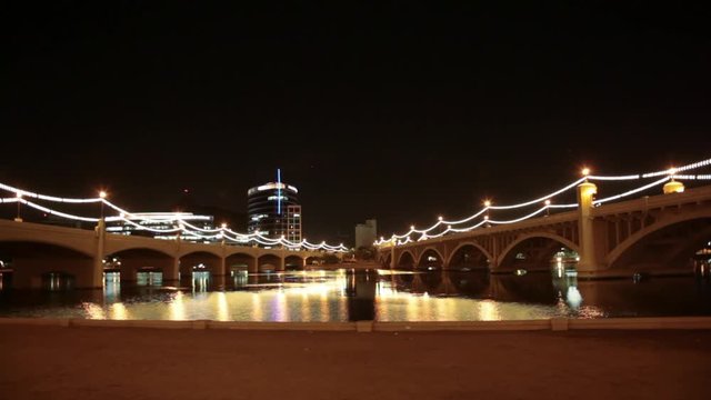 Tempe, Arizona - Wide shot of the Mill Avenue Bridge at night.