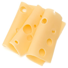 three Cheese slices isolated on white background