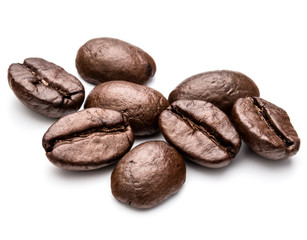 roasted coffee beans isolated in white background cutout