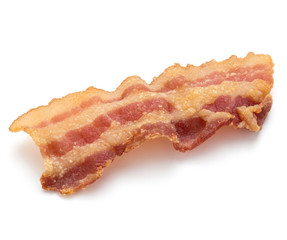 cooked crispy slice of bacon isolated on white background