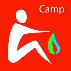 Logo for the summer camp. Silhouette of man sitting by the fire.