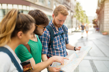 Happy group of students on adventure