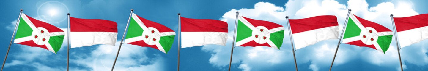 Burundi flag with Indonesia flag, 3D rendering