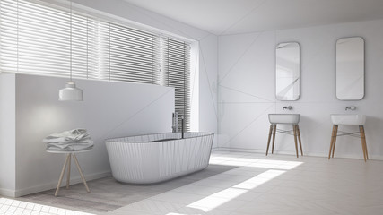 Scandinavian bathroom, white minimalistic interior design, abstr