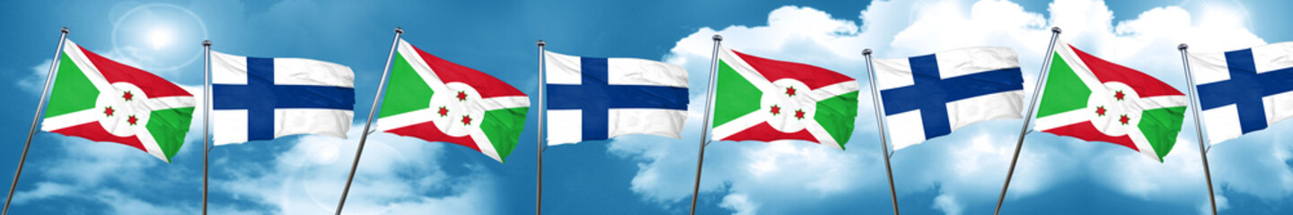 Burundi flag with Finland flag, 3D rendering