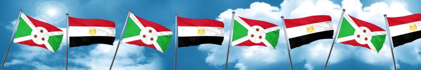Burundi flag with egypt flag, 3D rendering