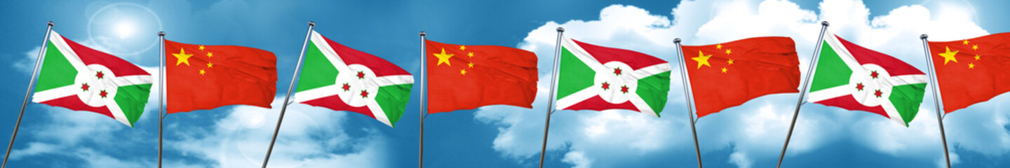 Burundi flag with China flag, 3D rendering