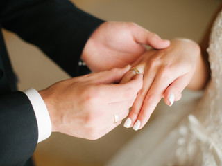 bride wear ring on groom's finger