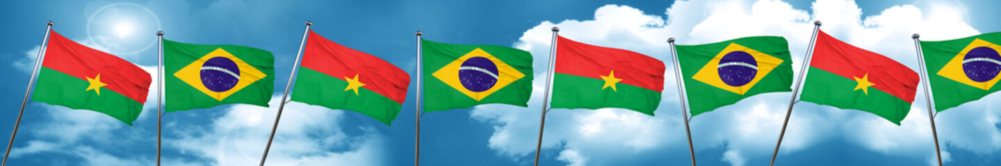 Fototapeta na wymiar Burkina Faso flag with Brazil flag, 3D rendering