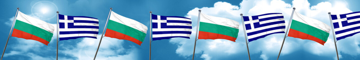 bulgaria flag with Greece flag, 3D rendering