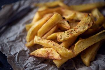 French fries on dark background