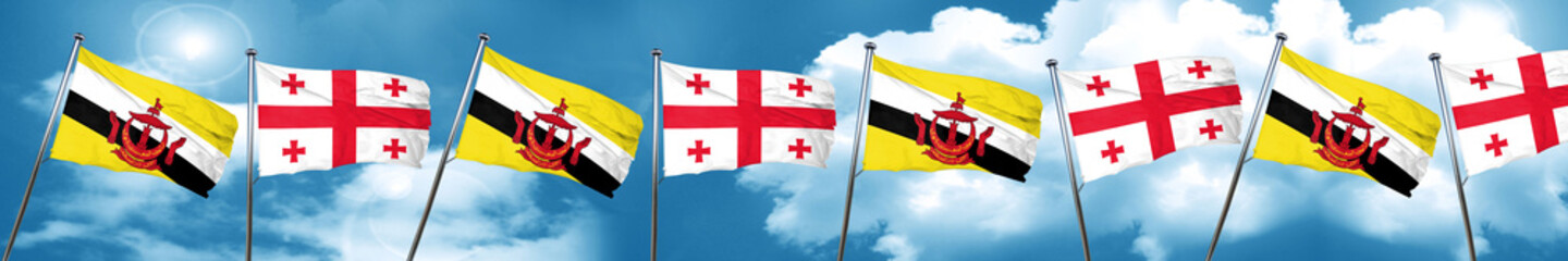 Brunei flag with Georgia flag, 3D rendering