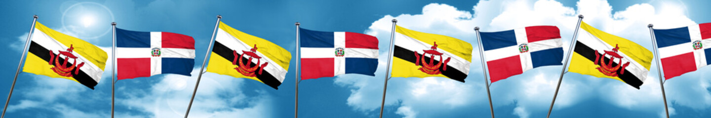 Brunei flag with Dominican Republic flag, 3D rendering