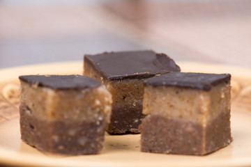 Homemade chocolate bajadera cookies on the plate